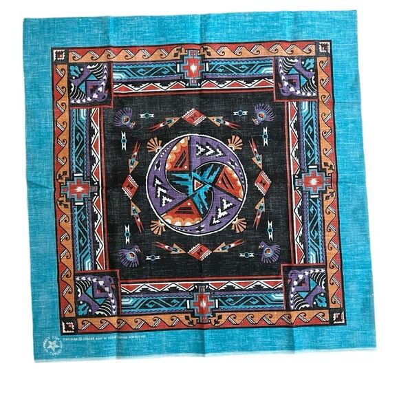 Vintage Southwest Native American Bandana USA Wamcraft 50/50 Unused 22” X 22” - Picture 2 of 4